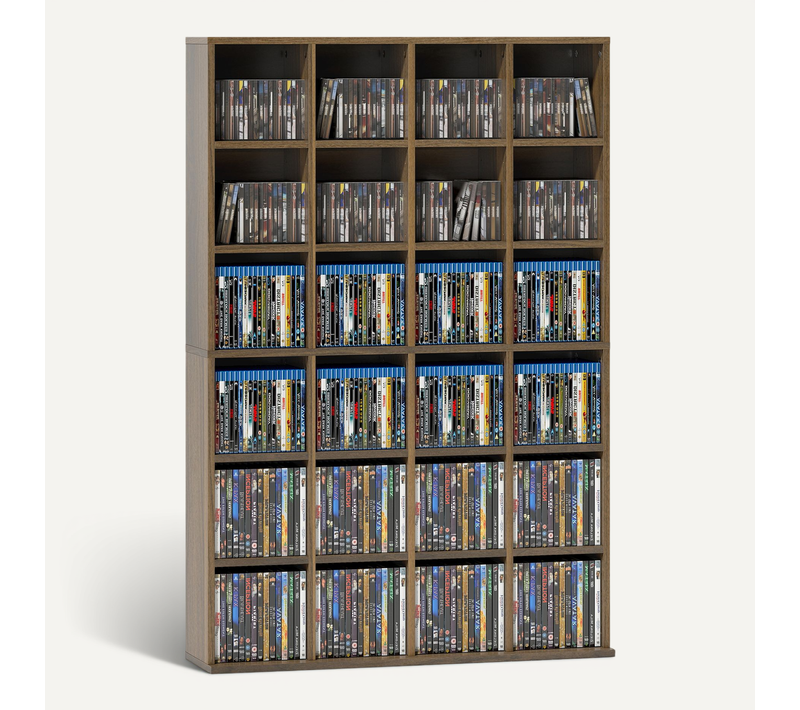 étagère Rangement Cd/dvd 24 Compartiments Réglables Effet Bois