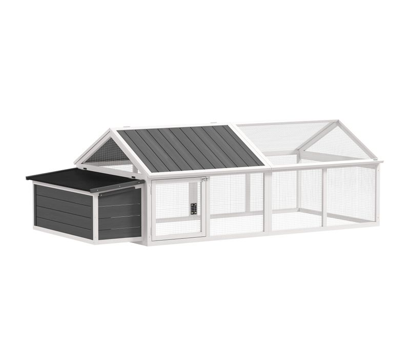 Poulailler Espace Couvert Pondoir 2 Zones 2,4 X 1,12 X 0,76 M Bois Gris Blanc