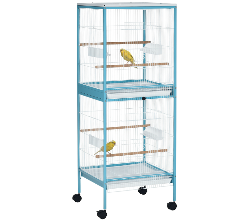 Grande Cage à Oiseaux Sur Pied à Roulettes - Volière Double - Acier