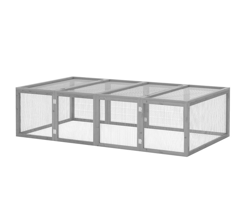 Clapier Cage à Lapins Extérieur Intérieur 2 Portes Supérieures Pin Gris
