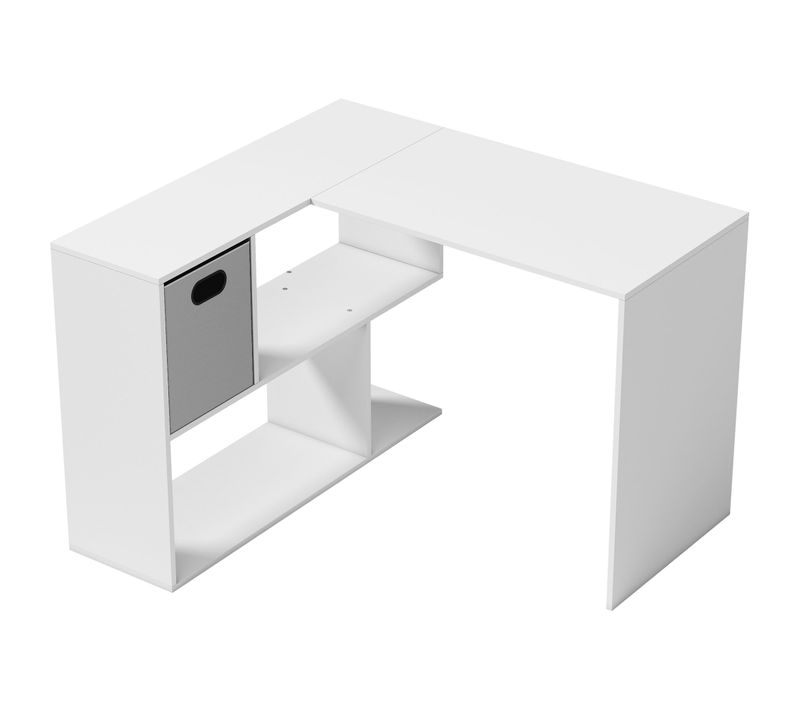 Bureau D'angle Tiroir Non Tissé Gris Étagère 3 Compartiments Blanc