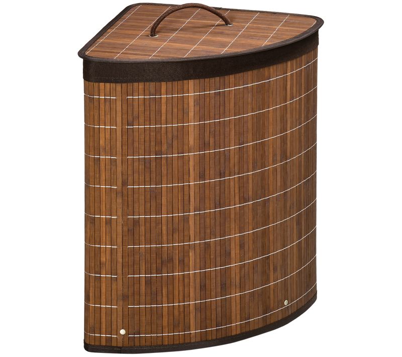 Panier à Linge D'angle 55 L Bambou Housse Tissu