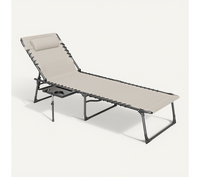 Bain De Soleil Transat Pliable Inclinable Avec Poignée, Plateau Et Pochette