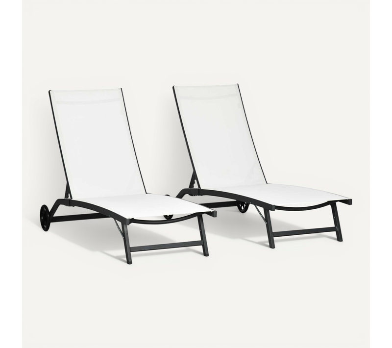 Lot De 2 Bains De Soleil Inclinables 2 Roues