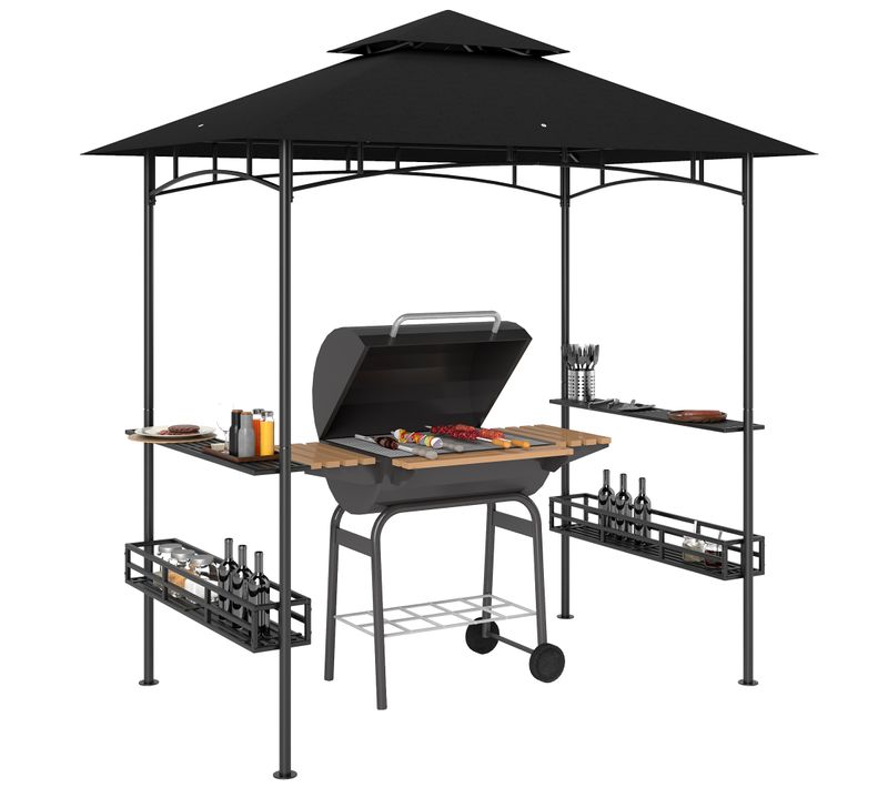 Abri Pour Barbecue - 4 étagères - Métal Noir Tissu