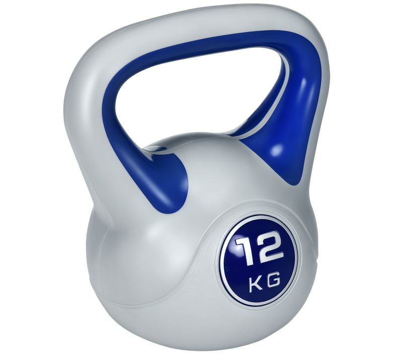 Kettlebell 12 Kg - Haltère Boule - Poignée Ergonomique - Pu Gris Bleu