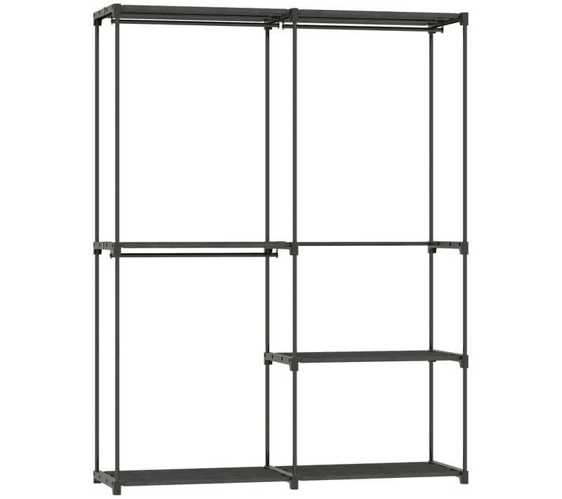 Armoire Penderie 3 Barres De Suspension 4 étagères Métal Pvc Non Tissé Noir