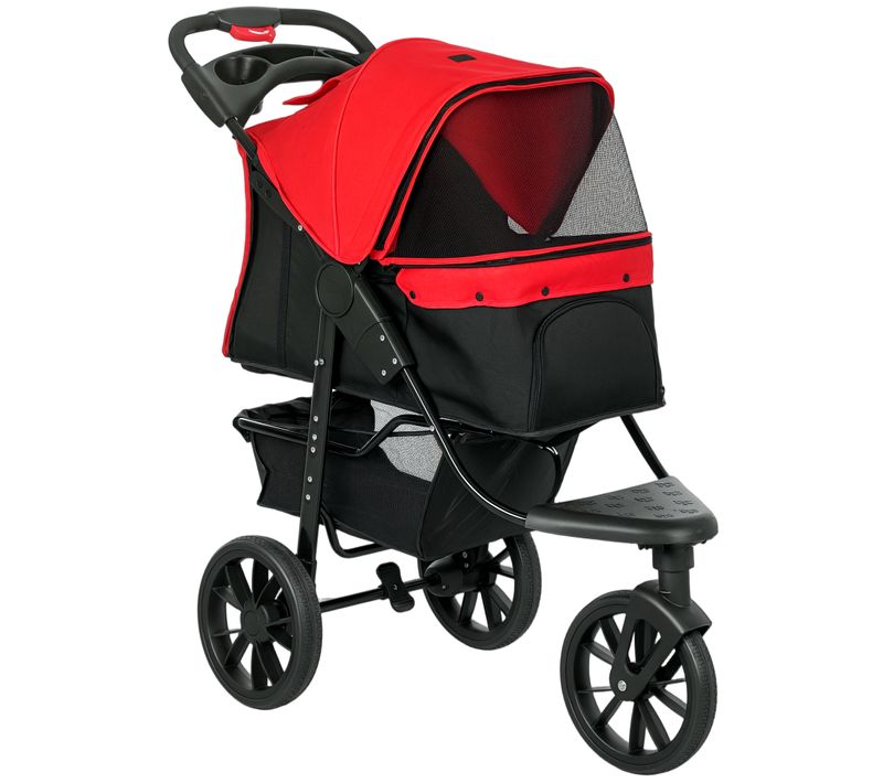 Poussette Pour Chien Pliable 3 Roues Tout-terrain Rouge Noir