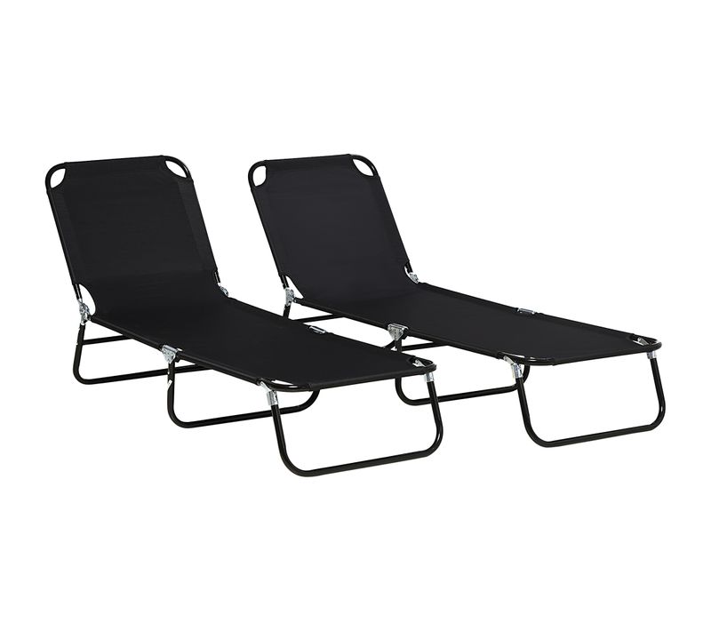 Lot De 2 Bain De Soleil Pliante Dossier Inclinable Cadre En Acier Noir