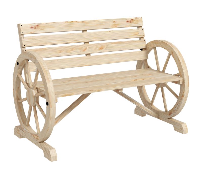 Banc De Jardin 3 Places Accoudoirs Roues Charette En Bois Naturel