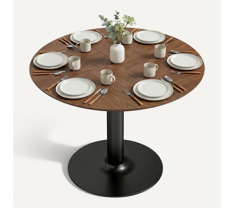Table à Manger Ronde Acier Noir Effet Bois Noyer
