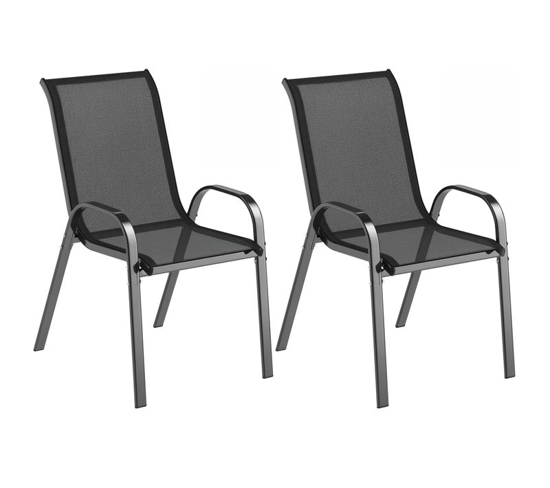 Lot De 2 Chaises De Jardin Empilables Acier Textilène Noir
