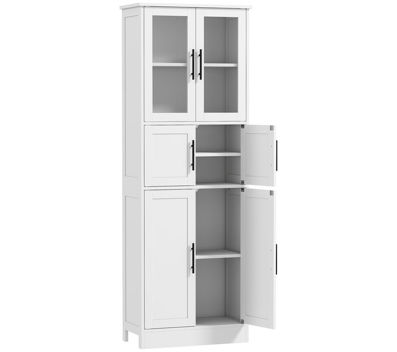 Armoire Salle De Bain 4 Portes + 2 Vitrées 3 Étagères Blanc