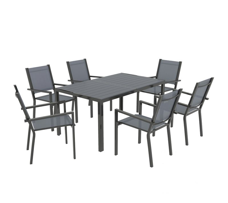 Ensemble Salon De Jardin 6 Places 7 Pièces - Chaises Empilables