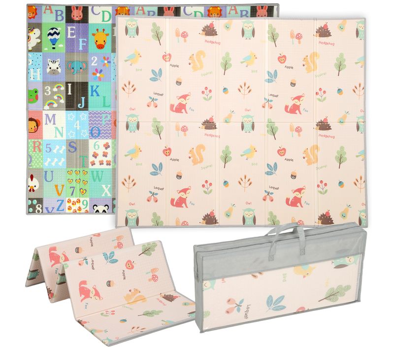 Tapis De Jeu Bébé Pliable Réversible Motif Animaux Forêt Et Chiffres Lettres