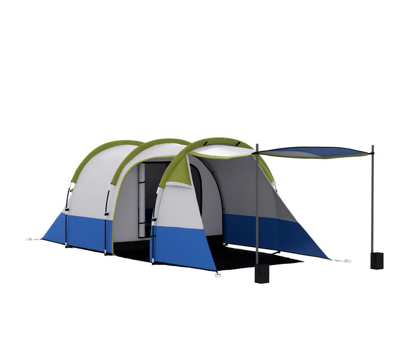 Tente De Camping 2-3 Pers. Porche 3 Portes Étanchéité 2000 Mm Sac