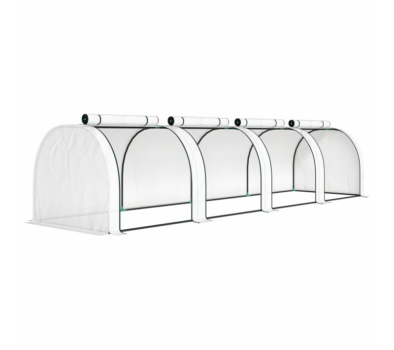 Serre Tunnel Jardin Portes Zippées Bâche Imperméable Acier Blanc