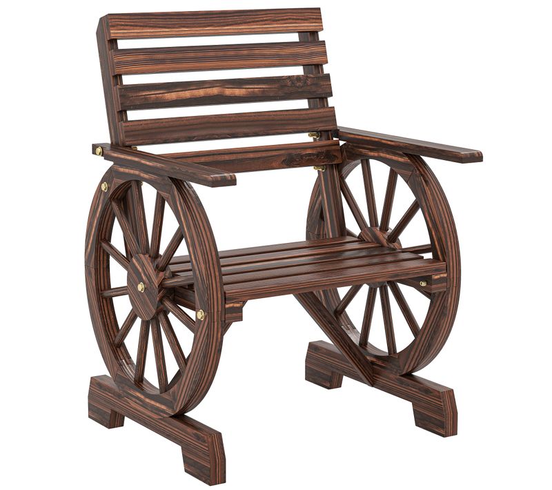 Chaise De Jardin Roue De Chariot Dossier Incliné Bois Carbonisé
