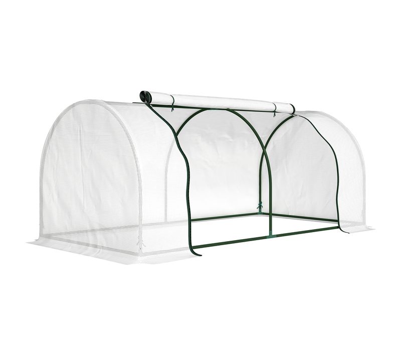 Serre Tunnel Porte Zippée Enroulable Bâche Imperméable Acier Blanc