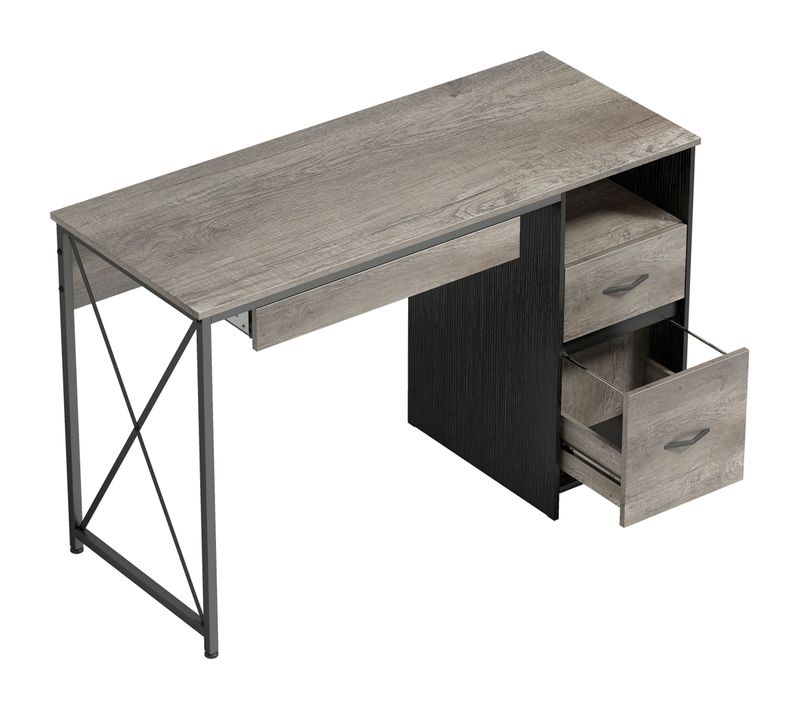 Bureau Informatique Design Industriel Acier Noir Effet Bois Gris