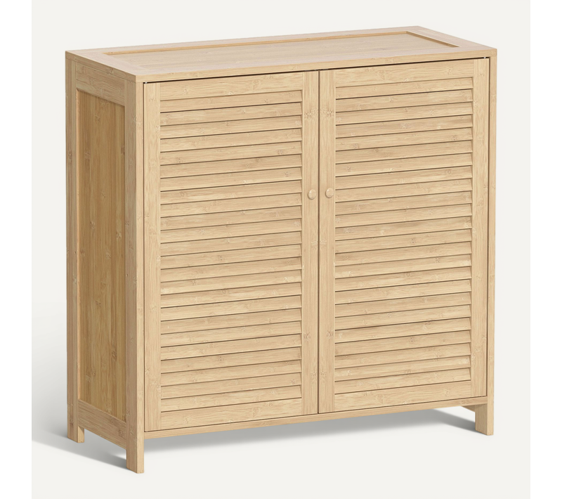 Meuble à Chaussures 2 Portes Persiennes 3 étagères Bambou
