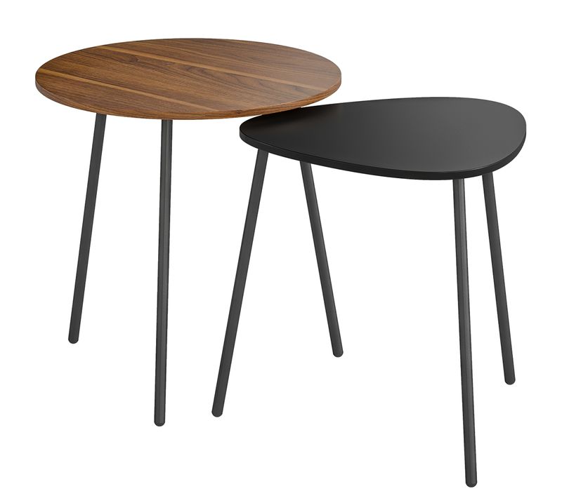 Lot De 2 Tables Basses Gigognes Design Arrondi Bicolore Effet Bois Noyer Noir