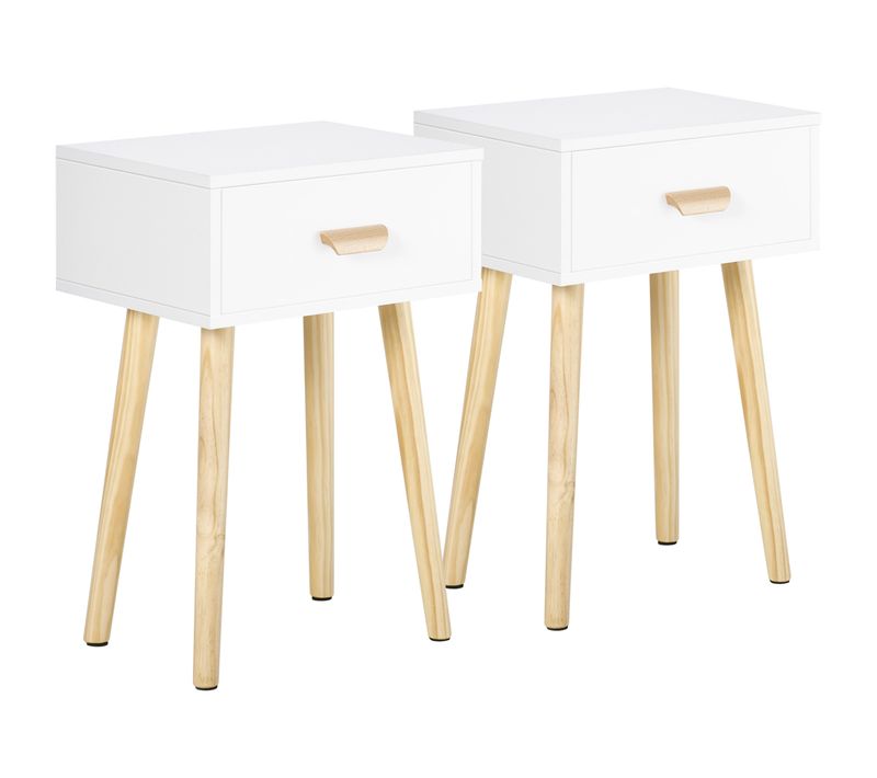 Lot De 2 Chevets Tables De Nuit Style Scandinave Tiroir Blanc Bois Clair