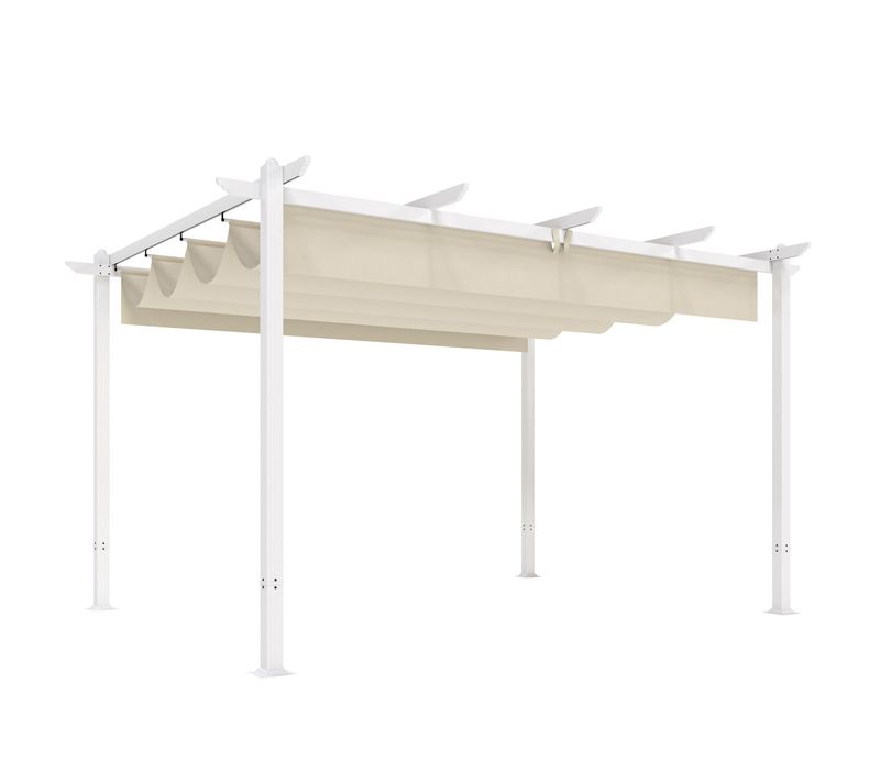 Pergola Toit Rétractable Toile Coulissante Magnétique Aluminium Beige
