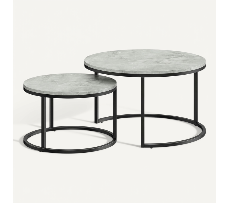 Tables Gigognes Rondes Lot De 2 Métal Gris Marbre