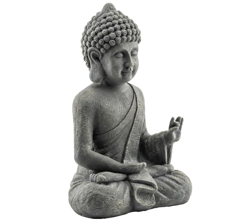 Statue De Jardin Bouddha Assis Effet Pierre Gris
