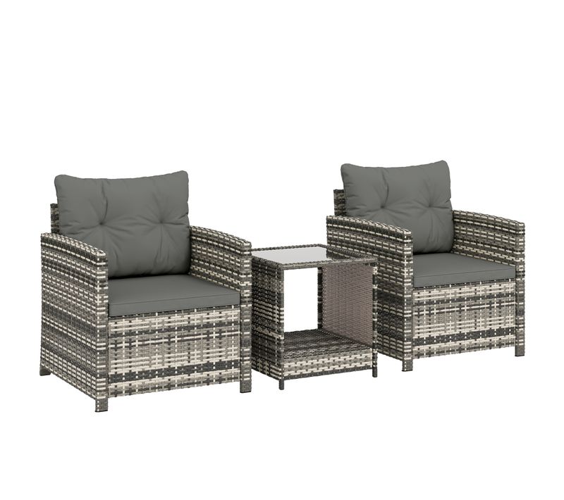 Salon De Jardin Extérieur 3 Pièces 2 Places Résine Tressée Gris Clair