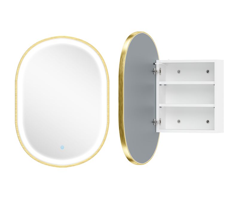 Armoire Miroir LED Salle De Bain Design Ovale Alu Brossé Doré