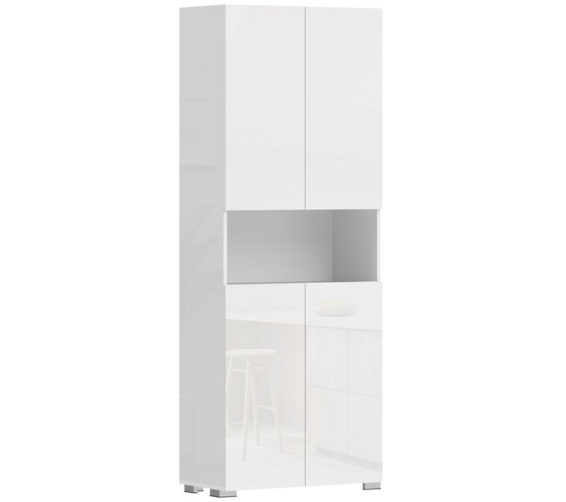 Buffet Haut Blanc Laqué 4 Portes 4 étagères Niche