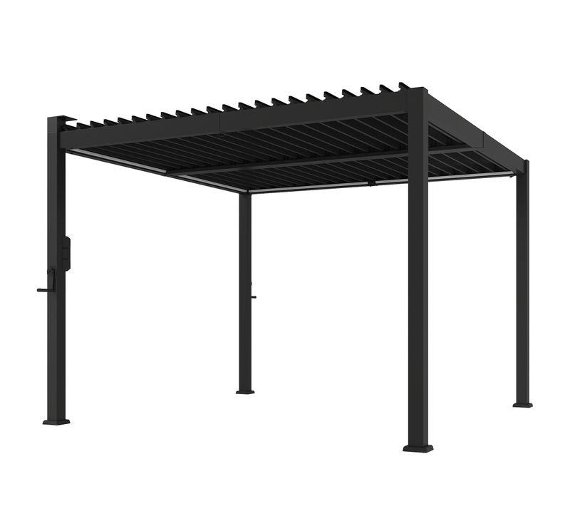 Pergola à Lames Orientables éclairage LED Solaire Métal Noir