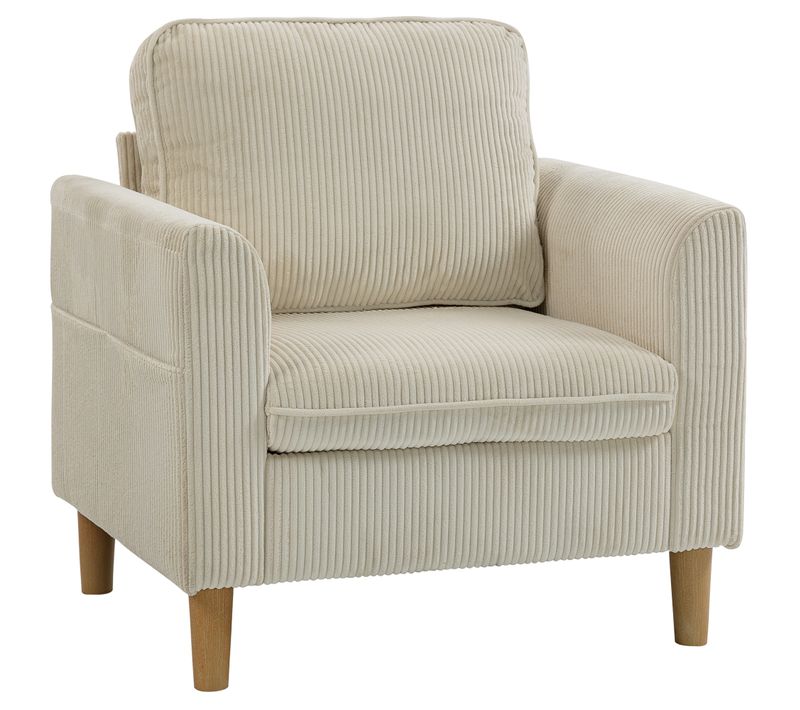 Fauteuil De Salon Style Nordique Velours Côtelé Beige