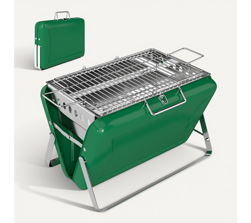 Mini Barbecue à Charbon Portable Valise Vert