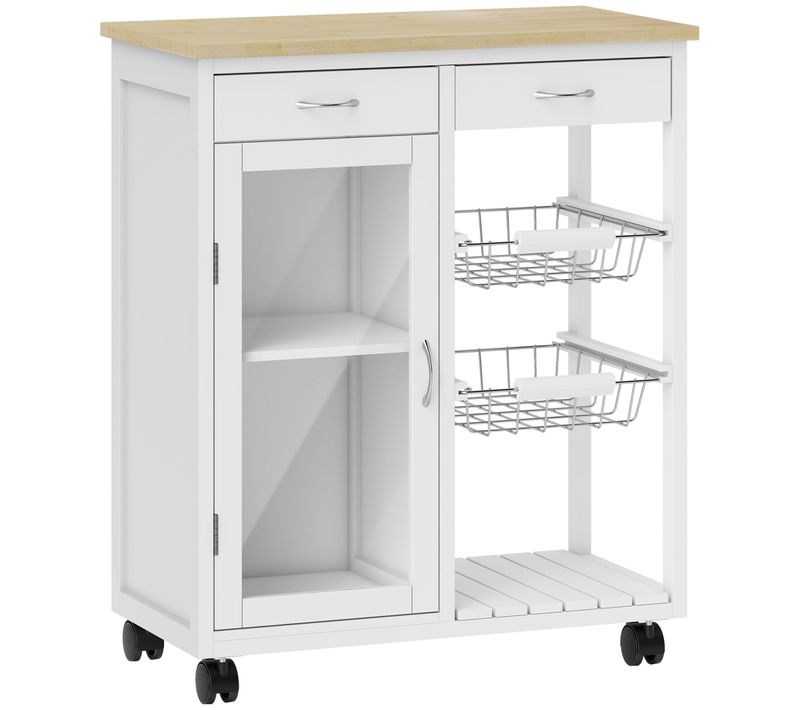 Desserte Cuisine Cosy Plateau Bambou - Multi-rangement - Blanc