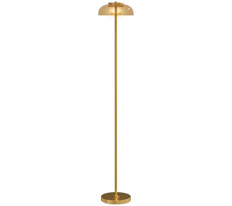 Lampadaire Sur Pied LED Style Vintage Métal Doré Verre Fumé Lumière Chaude 3000k