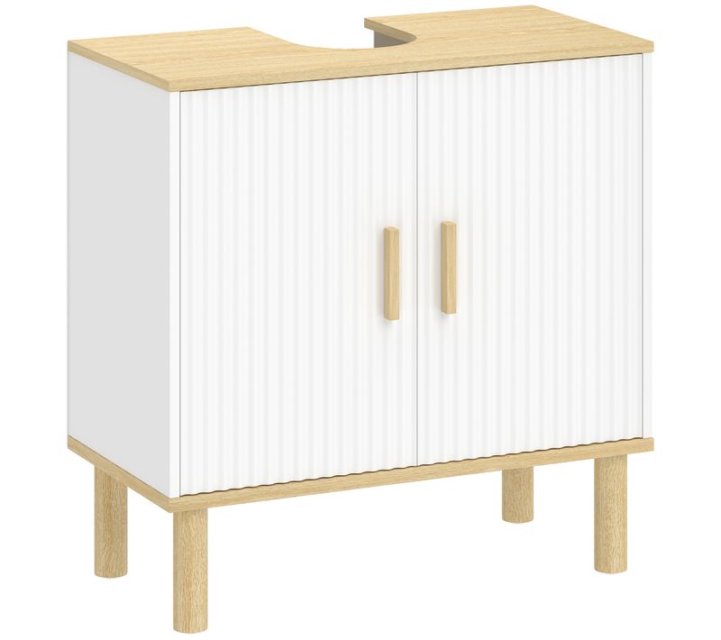 Meuble Sous Lavabo étagère Réglable Deux Portes Bois Blanc