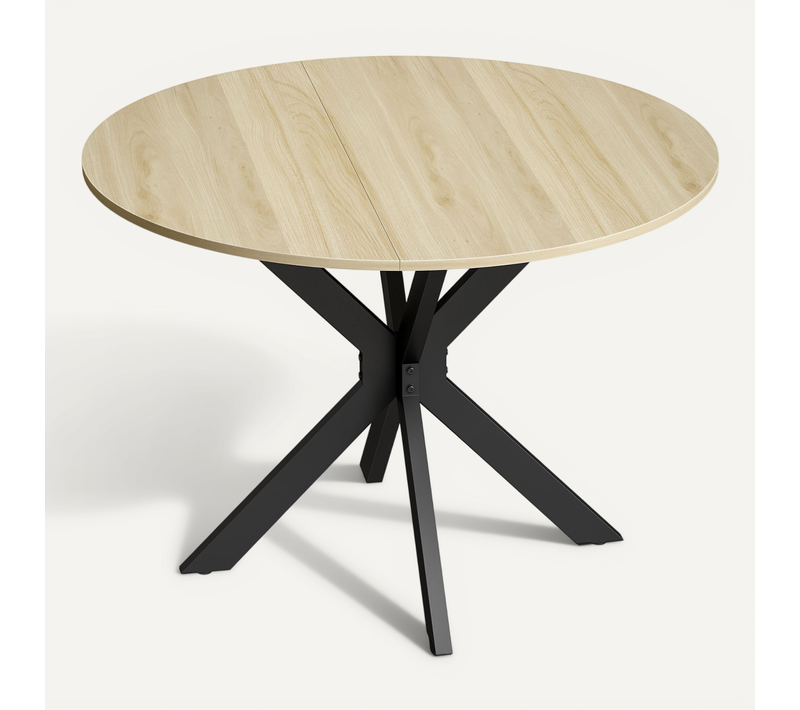 Table à Manger Pliante Ronde Pour 2 à 6 Personnes Bois Acier Naturel