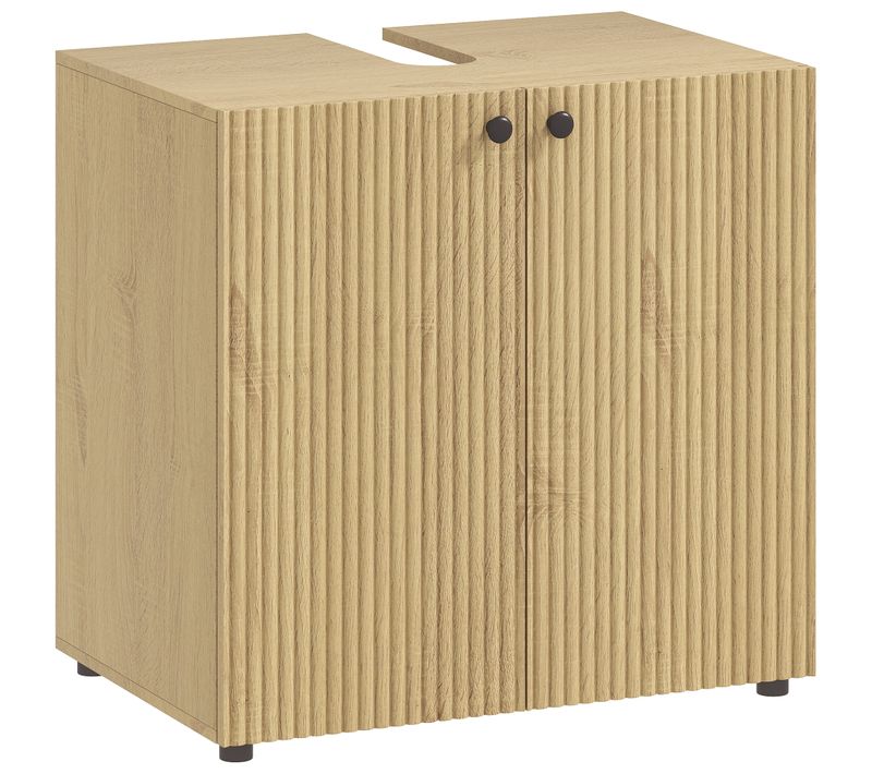 Meuble Vasque 2 Portes Design Naturel 2 Portes Effet Cannelé Étagère