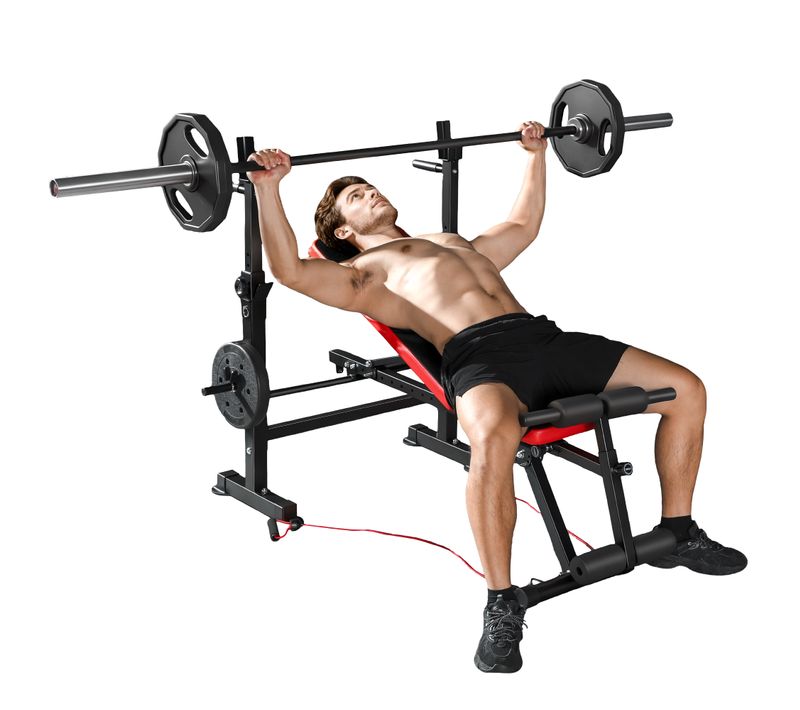 Banc De Musculation Réglable Complet Rouge Noir