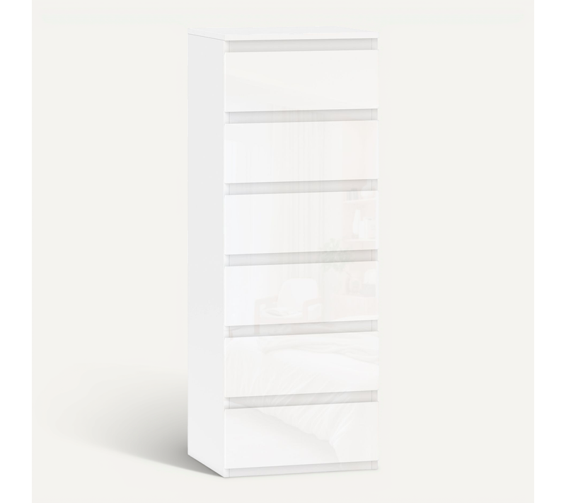 Commode Colonne 6 Tiroirs Façade Blanc Laqué