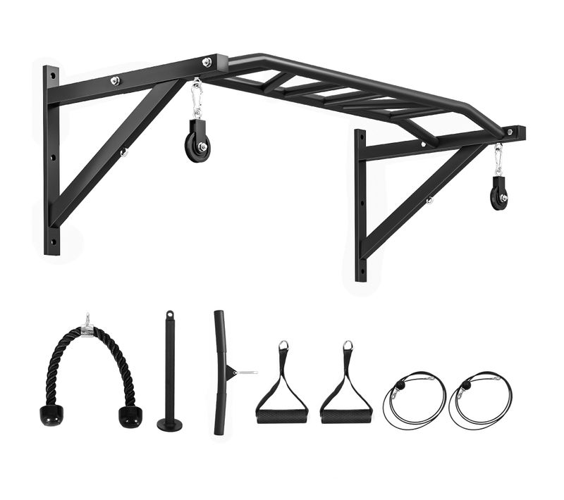 Barre De Traction Murale Multi-prise Avec Accessoires Acier Noir