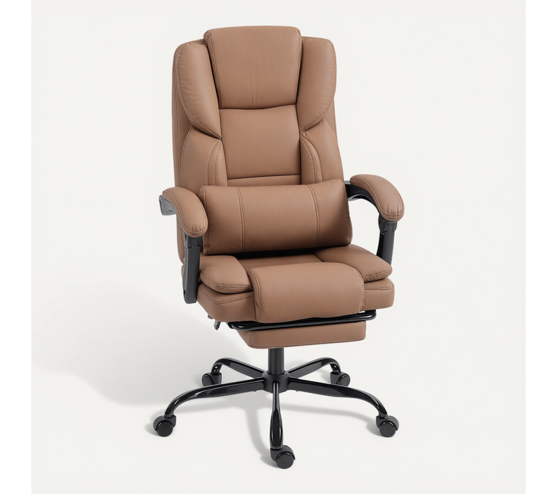 Fauteuil De Bureau Manager Inclinable Repose-pieds Marron Clair
