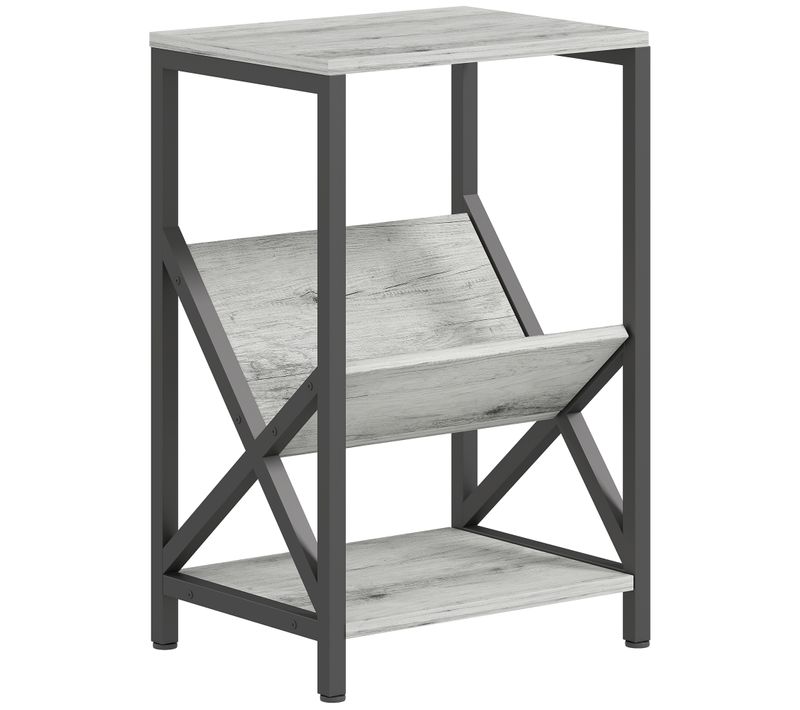 Bout De Canapé Design Effet Bois Gris Acier Porte-revues En V Étagère