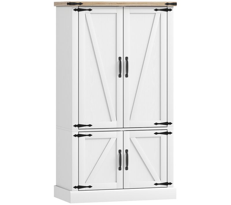 Buffet 4 Portes 6 Porte-épices 2 Étagères Réglables Effet Bois Clair Blanc