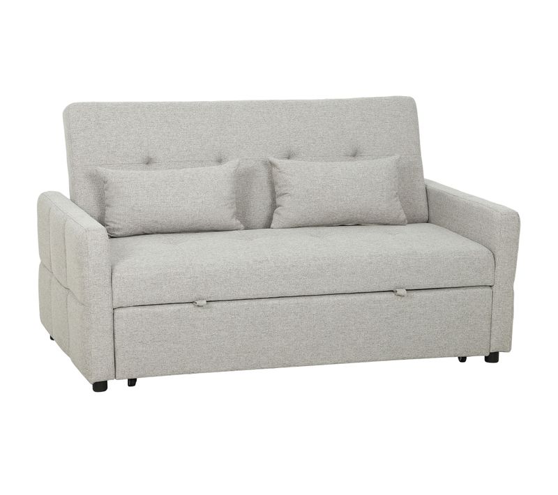 Canapé Convertible 2 Places Dossier Inclinable 2 Coussins Tissu Gris