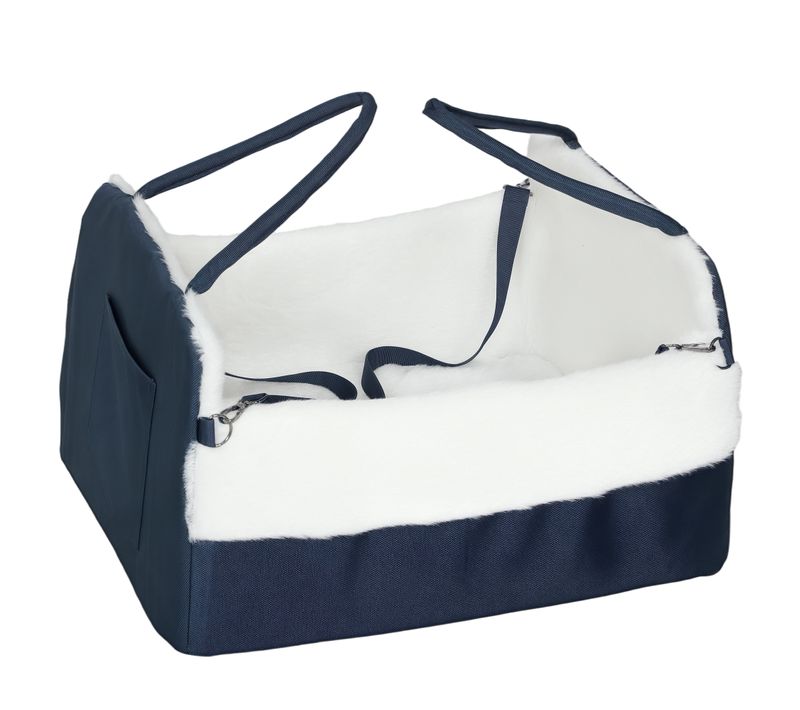 Siège Auto Sac De Transport Chien 2 En 1 - Réglable - Effet Fourrure Polyester Bleu