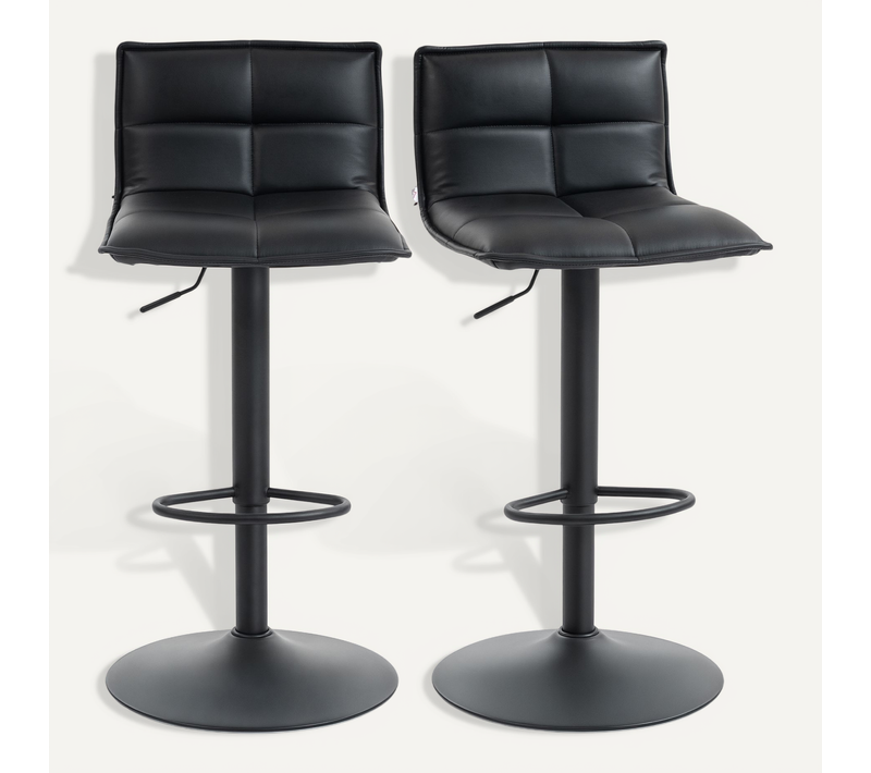 Lot De 2 Tabourets De Bar Réglable En Hauteur Assise Pivotant Pu Noir